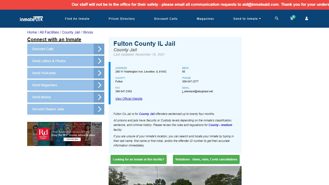 Fulton County IL Jail - Inmate Locator - Lewiston, IL