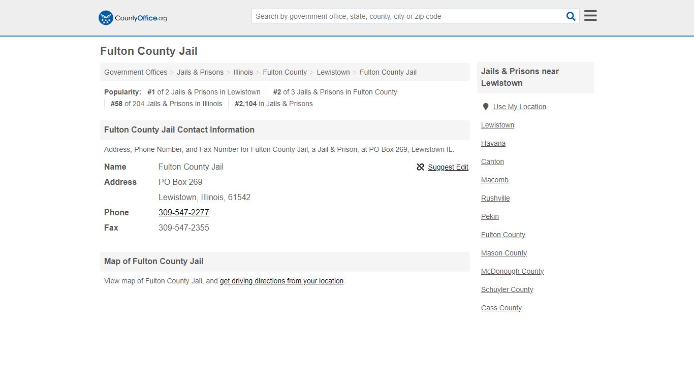 Fulton County Jail - Lewistown, IL (Address, Phone, and Fax)