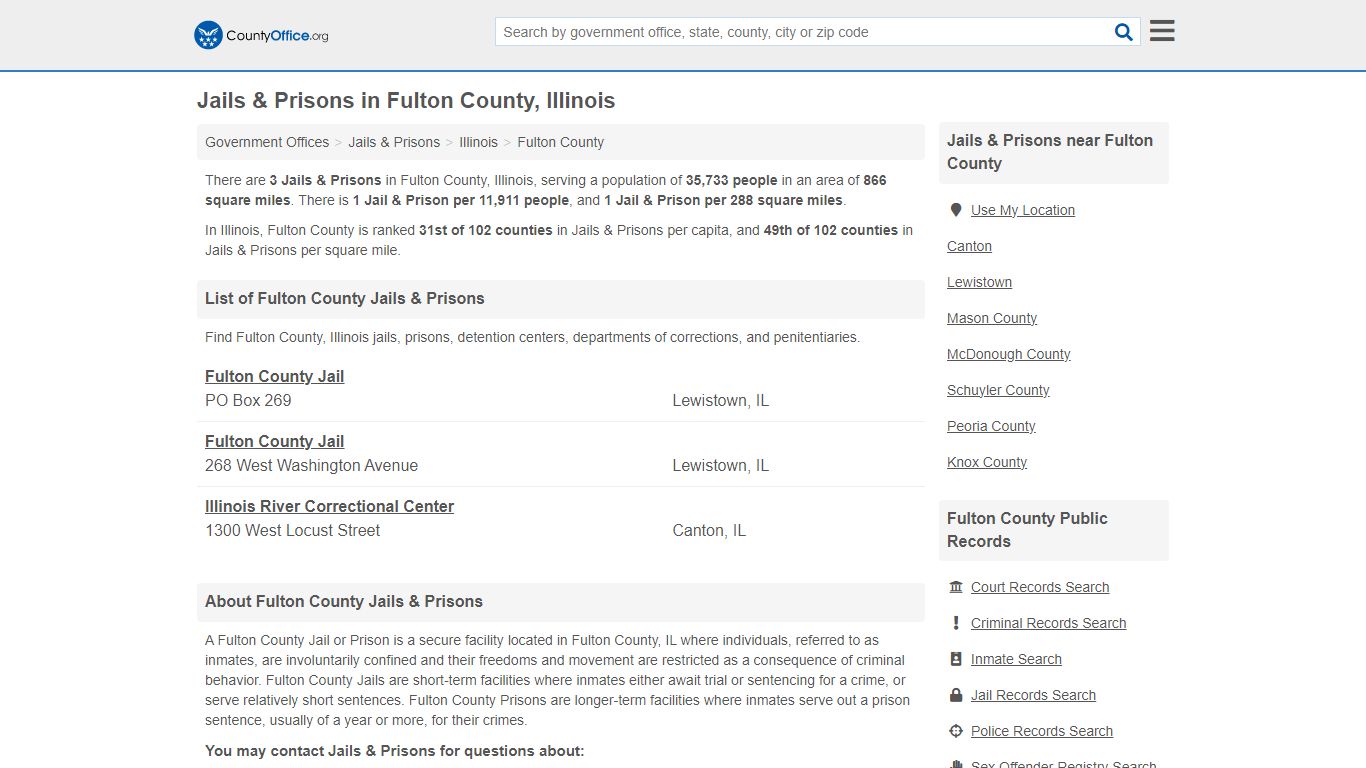 Jails & Prisons - Fulton County, IL (Inmate Rosters & Records)